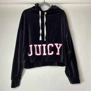 Juicy Couture Large Velvet Velour Cropped Hoodie Sweater Cut Off Varsity Logo